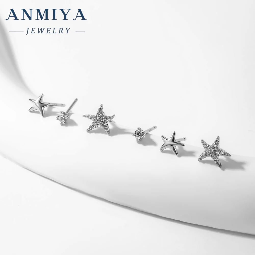 ANMIYA Summer Design Minimalist 925 Sterling Silver Starfish Stud Earrings Set For Women