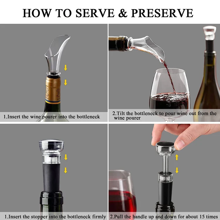 Promotional Wine Accessories Gift Set Wine Aerator Pourer Vacuum Sealed Wine Champagne Bottle Stopper