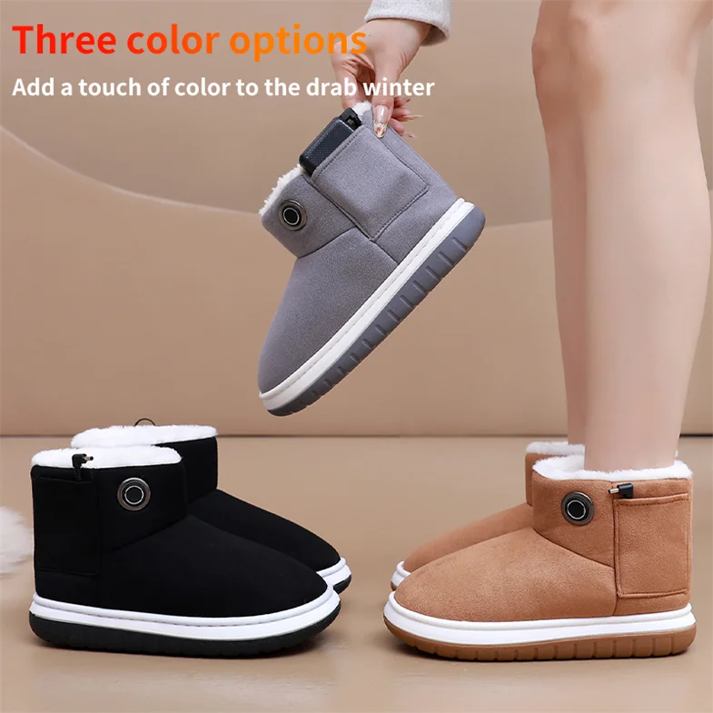 Casual Charging USB Electric Heating Shoes Winter Office Home Heating Boots with Fur Lining for Outdoor Walking and Warm Feet
