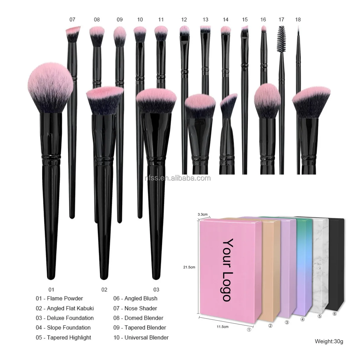 Wholesale 18 pcs Luxury Professional  Cosmetic Brushes Set Tool Custom Logo Make Up High Quality Makeup Brushes Set With Bag
