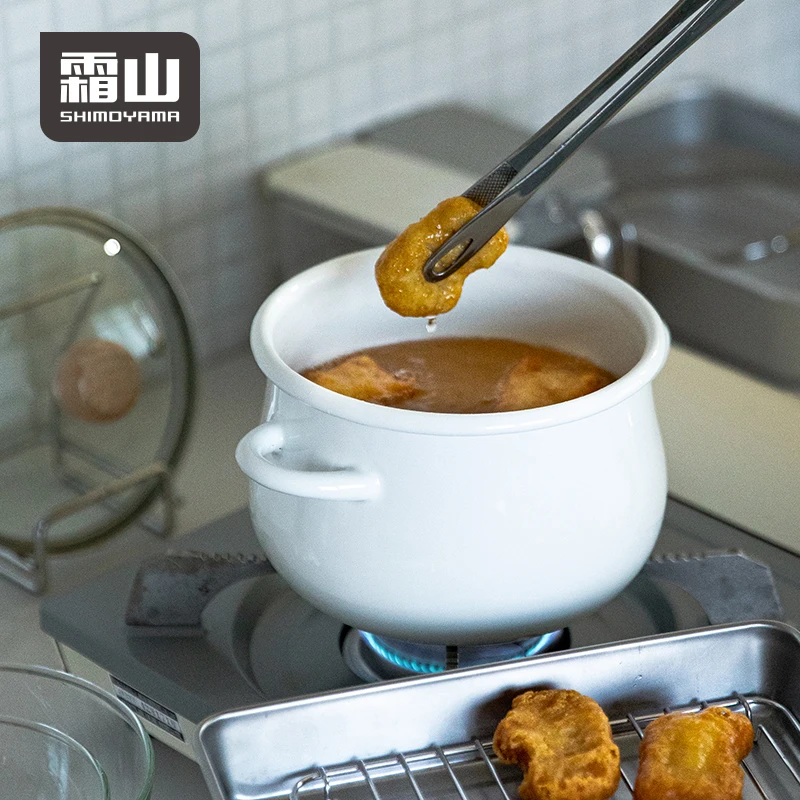 SHIMOYAMA Deep Oil Fried Instant Pot Heavy-Duty Kitchen Cookware Braiser for Soup Enameled Round Pot with Lid and Dual Handles