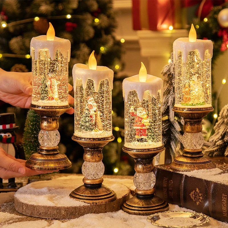 2025 New Christmas Decorations Candle Lights Christmas Crystal Lanterns Snow Snowman Lights LED Christmas Lamp Night Light