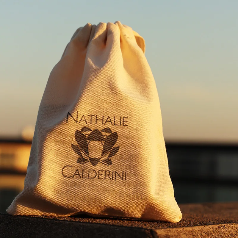 Оптовая продажа белая сумка для серег с логотипом на заказ Хлопковая мобильного телефона ребристой лентой макияжа льняная упаковка ювелирных изделий из хлопка