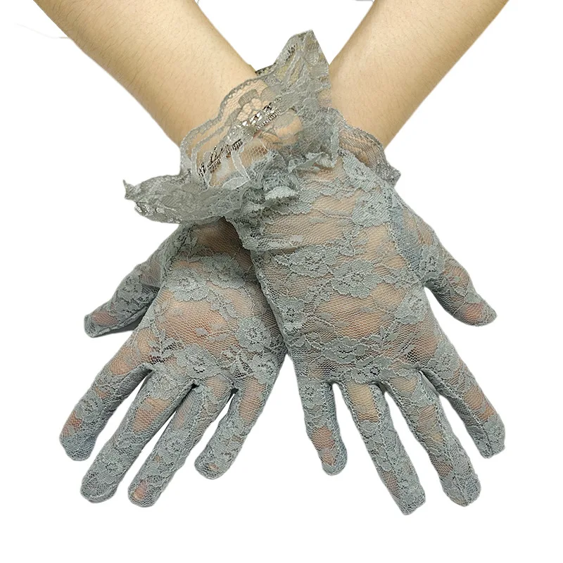 Wholesales In Stock Black Floral Sexy Lace Gloves Mesh Opera Gloves White Lace Gloves For Women