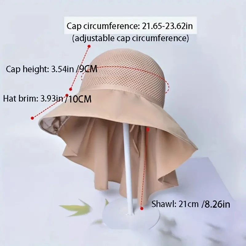 2024 New Knitted Hollow Out  Mesh Women Bucket HAT With Neck Flap Wide Brim UV Protection