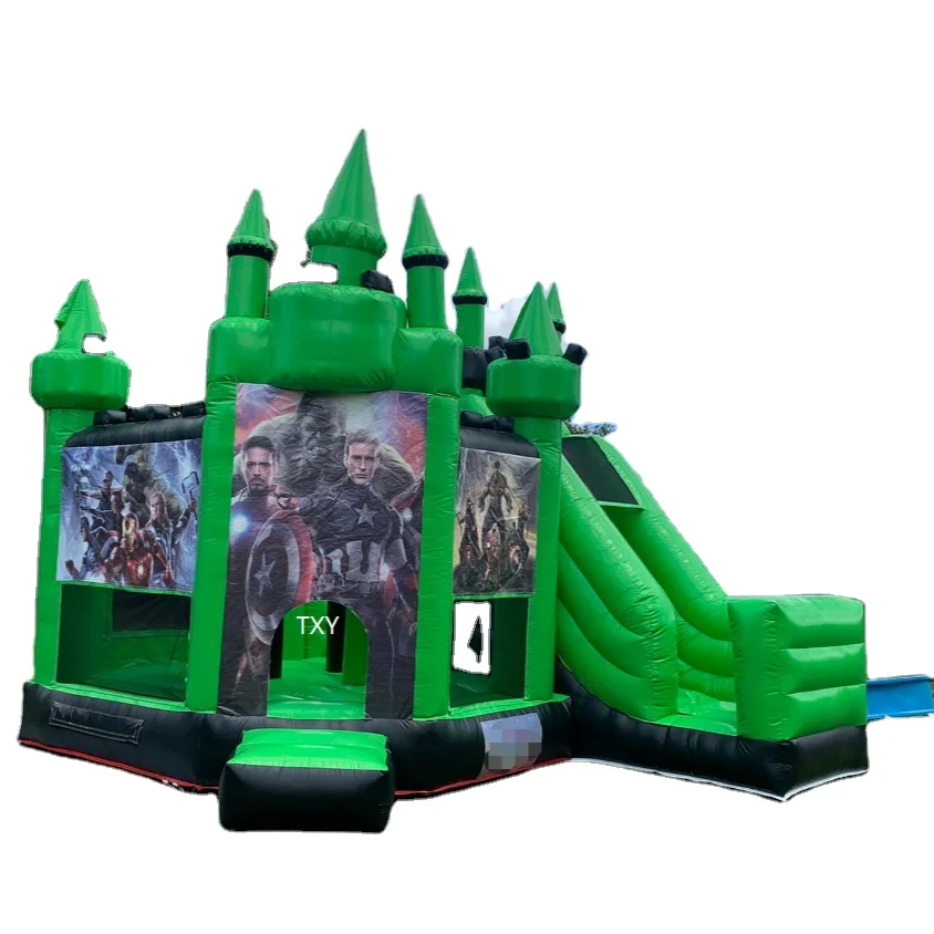Moonwalk Boy Theme Avengers Inflatable Combo Bouncer Jumping Bouncy Castle Jumper Bounce House With Water Slide For Kids Party