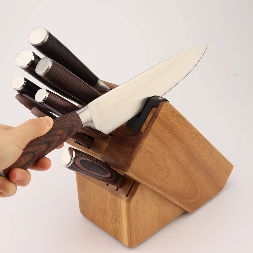 KITCHENCARE Hot Selling Factory Price OEM Metal 13 Piece Chef Block Set Wooden Kitchen Knives Set with Stand