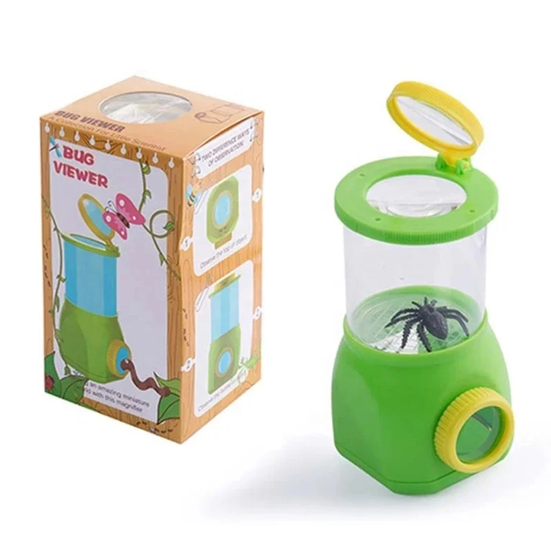 Portable Children Outdoor Insect Observation Viewer Box Flip Lid Two-way Magnifying Glass Observation Cup Kids Gift