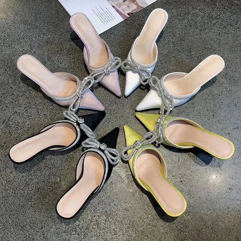 Pumps Shoes Diamond Rhinestone Fashion Sexy Big Bow Kitten Heels for Women Green and Silver Sandal Heels Elegant Heels PU 1 Pair