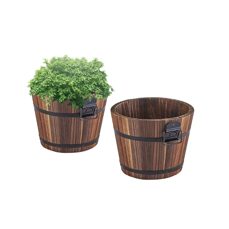 
Rustic beautiful flower planters pots boxes container drainage holes wooden barrel 