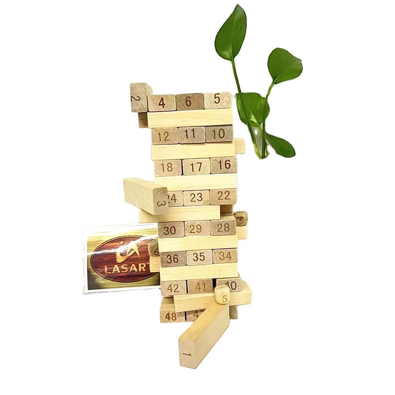 Giant Tumble Tower, 54 PCS Pine Wooden Stacking Timber Game with 1 Dice Set Classic Block Board Game for Kids Adults Family