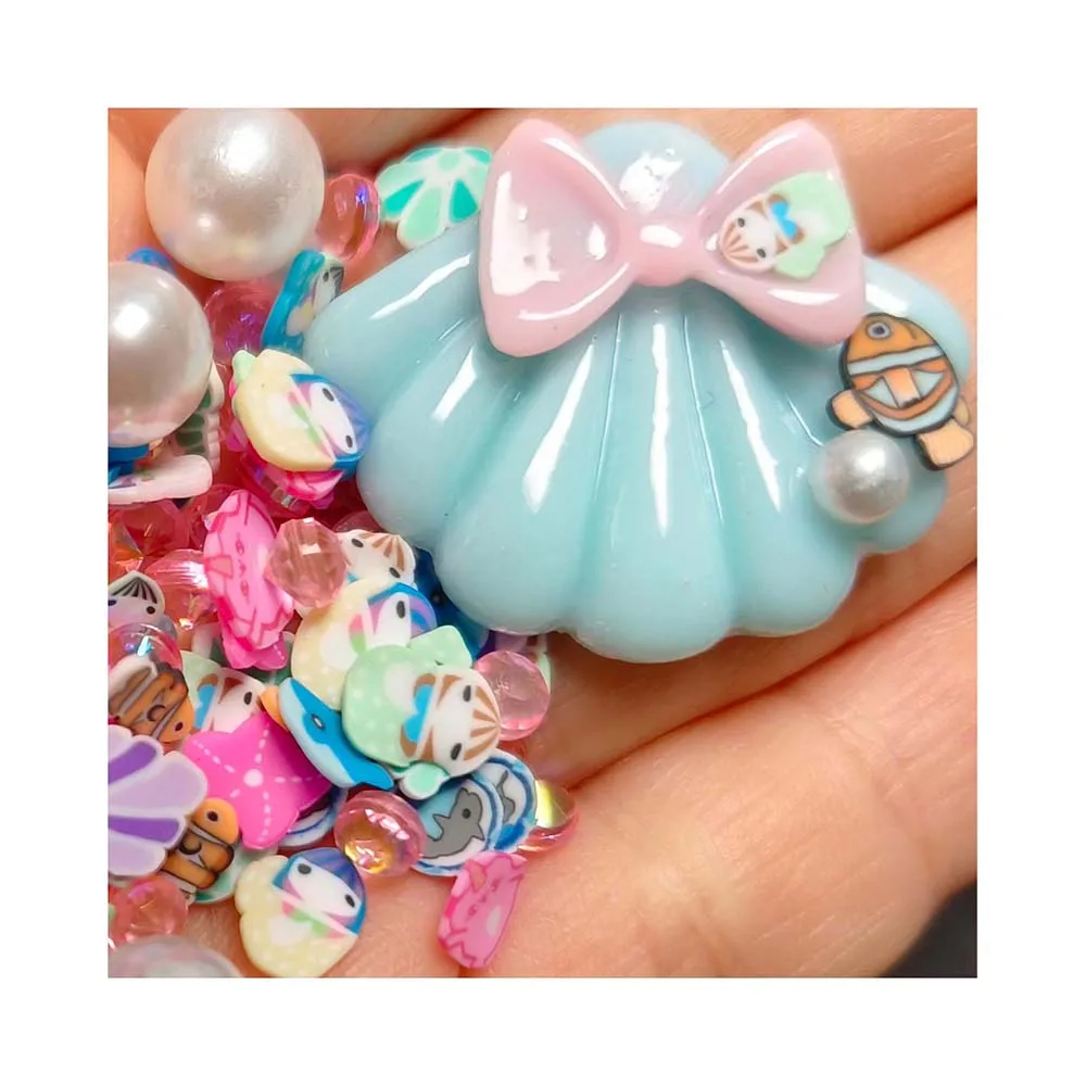 Bulk Slime Package Blue Shell Resin Charms Mix Fish Coral Clay White Pearl DIY Nail Craft Making