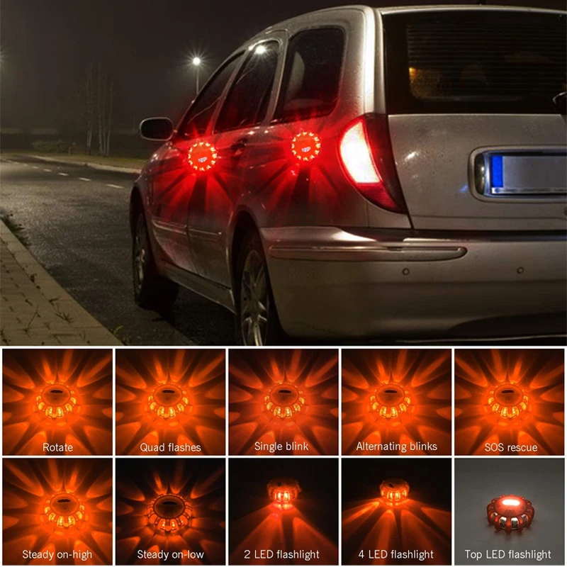 Multi-functional Wholesale 2*AAA dry battery 9 led modes road traffic flares flashing warning light with