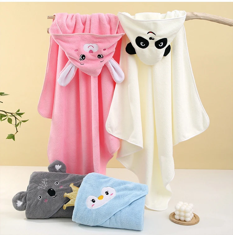 Factory Wearable Custom Cartoon Robes Washcloth Kids Poncho Animal microfiber Sleep baby Hooded Towel