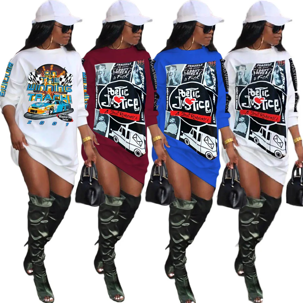 FM-CY3959  Casual Printed Dress Fashion S-4XL Plus Size T-shirts Dresses Womens Half Sleeve Club Dress