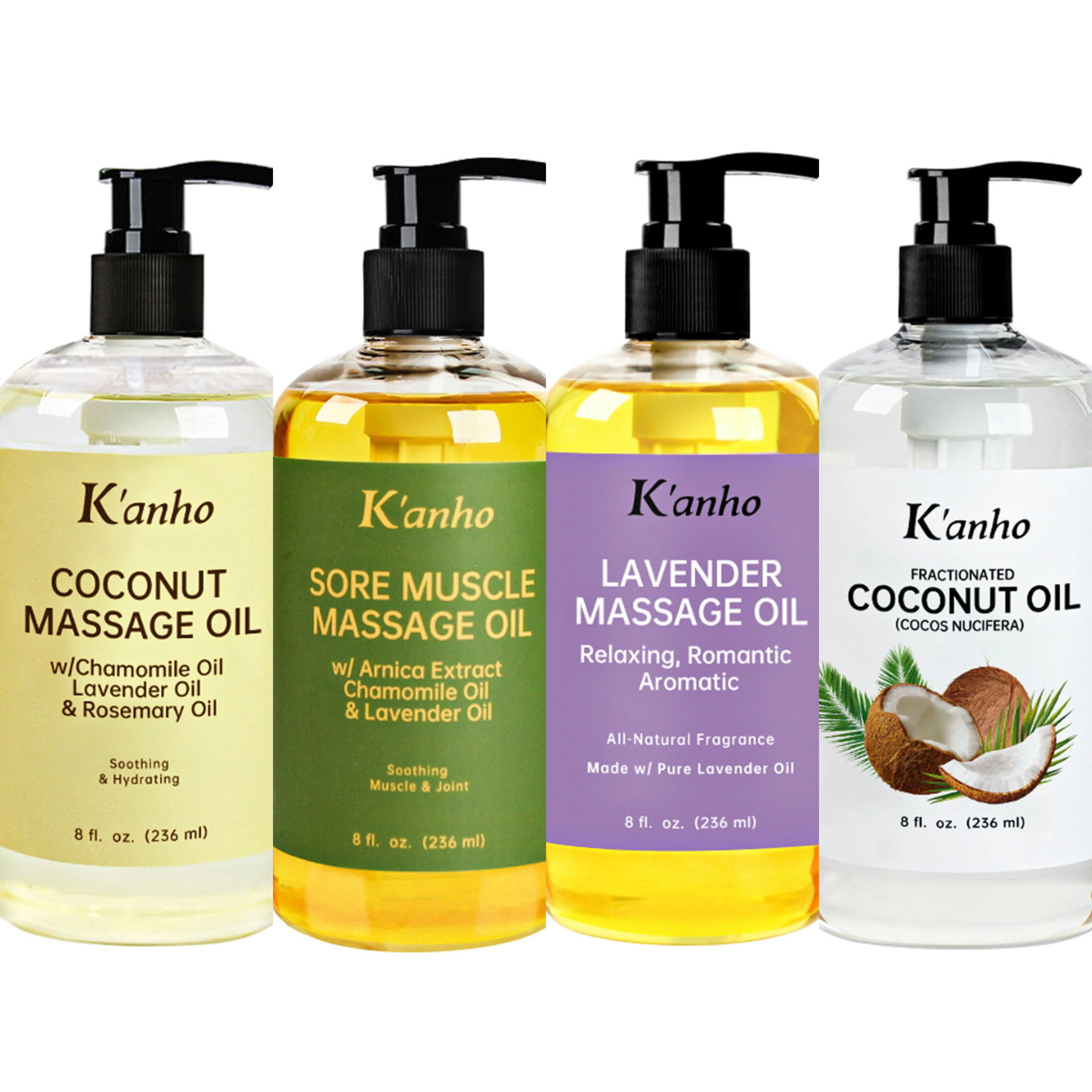 Kanho 236ml Massage Oil Series: Sore Muscle ,Lavender ,Blend Coconut Massage oil,Pure Fractionated Cocomut Oils