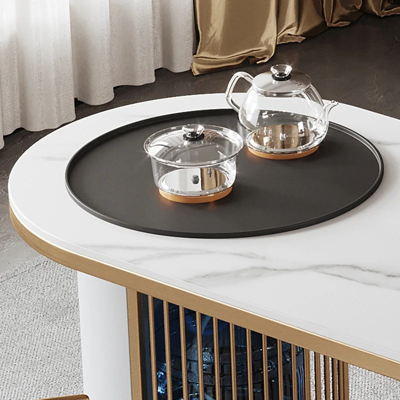 Chinese Style Stainless Steel Custom White Marble Coffee Kung Fu Tea Table and chair sets