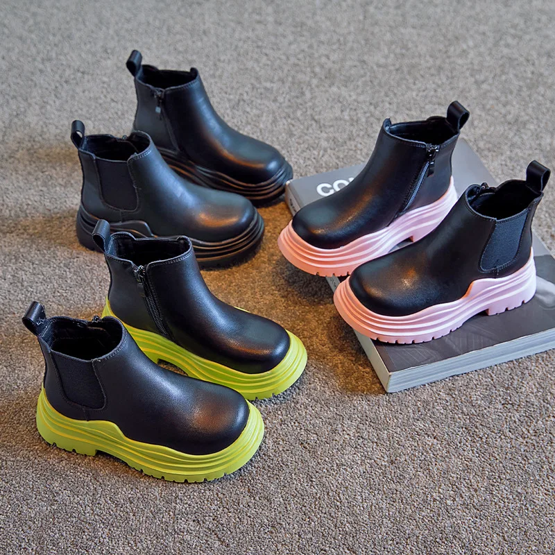 Осень-зима 2021, Ботинки Martin для девочек, кожаные новые детские ботинки в стиле интернет-знаменитостей, Модельные ботильоны, ботинки челси для девочек