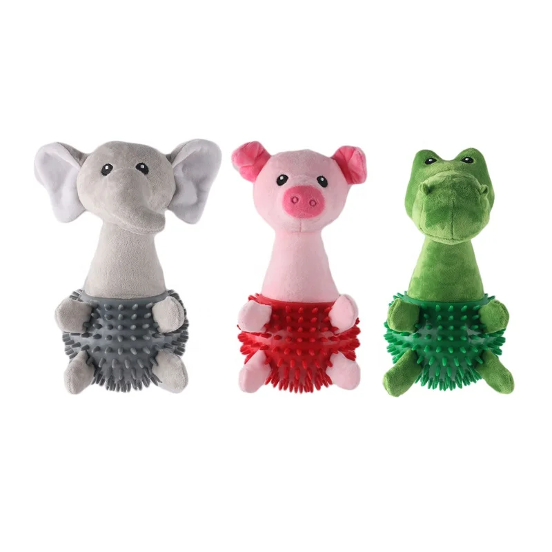 Plush Stuffed Animals Pet Squeaky Spike Ball Body TPR Chew Dog Toys