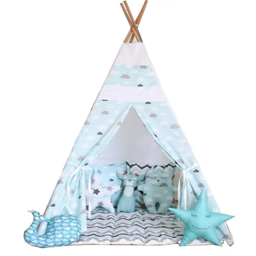 
Teepee Tent for Kids with Carry Case, Natural Cotton Canvas Teepee Play Tent, Toys for Girls/Boys Indoor & Outdoor Playing 