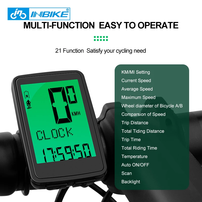 Inbike Most Popular Promotion Multifunction Mountain Bike Waterproof Cycle Meter LCD Bicycle Computer