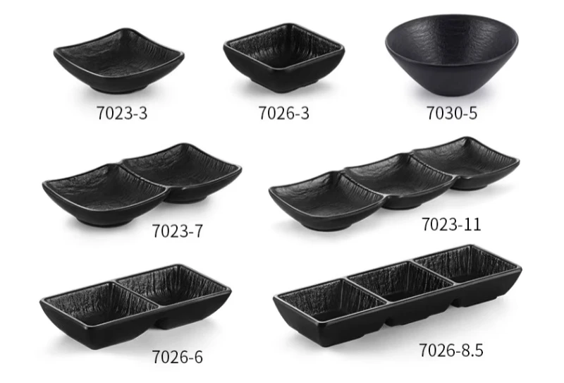 best selling high quality black matte small dishes melamine 2/3/4/5 compartment seasoning plate BBQ sauce tray dish