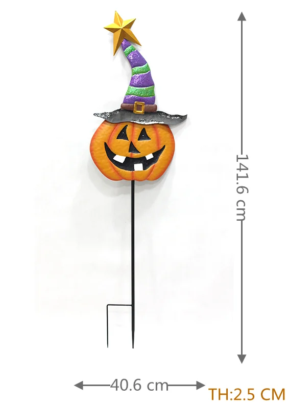 MR Halloween Pumpkin Stakes Metal Jack o Lantern Spooky Faces and Witch Hat with Shimmering Powder Garden Yard Signs