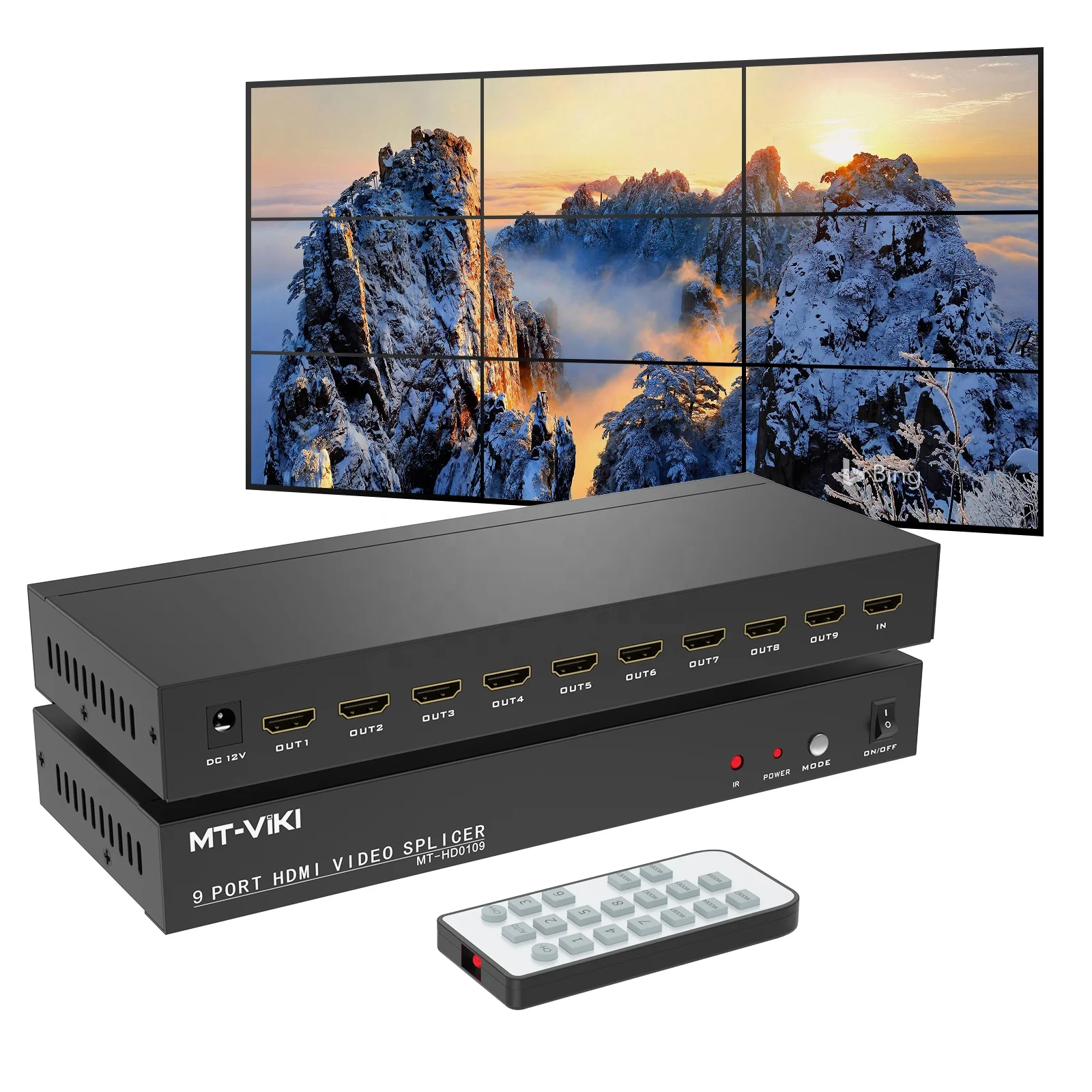 4K 30Hz HDMI Video Wall Controller 3x3, MT-VIKI 9 Port Multiviewer HDMI Video Wall Splicer 3x3 with IR