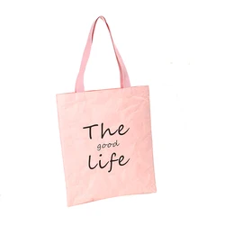 Washable TYVEK Kraft Paper Shopping Bag Single Shoulder Handbag DuPont Paper Tote shopping Bag With Cotton Linen Lining
