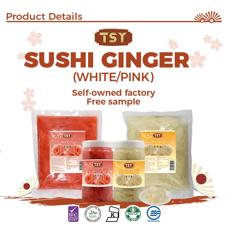 TSY Food Wholesale Halal Japanese Nature Sliced Sweet Fresh Pickled Sushi Ginger White