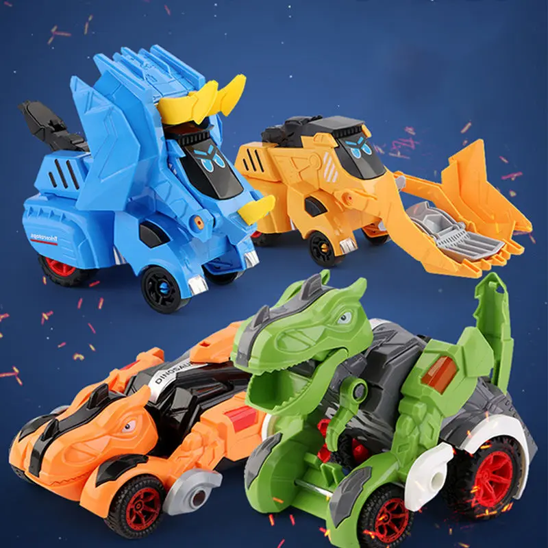Racing Dinosaur Transform Car Toy Assembly Model Vehicles friction Car Triceratops Gift for Kids