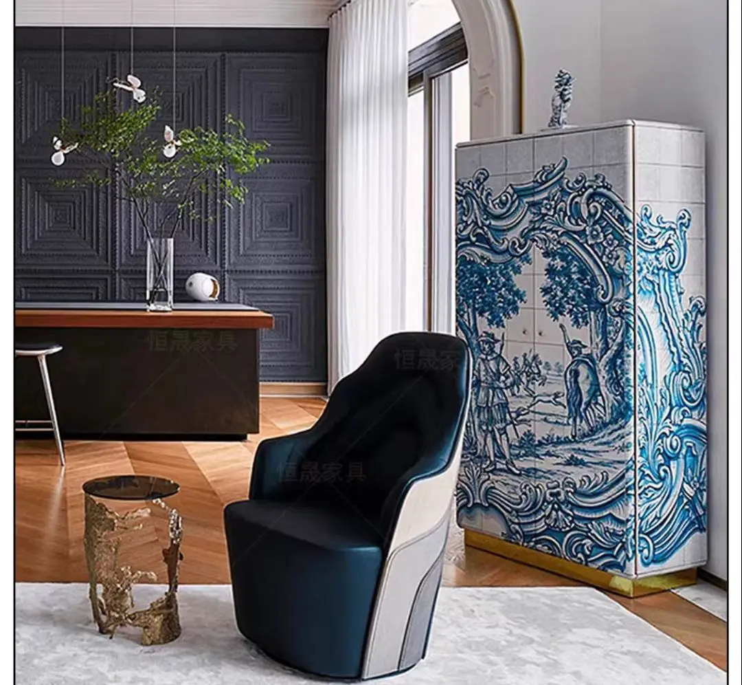Light luxury style painted wall decorative cabinet  solid wood luxury villa locker Fashion personality high-end wine cabinet