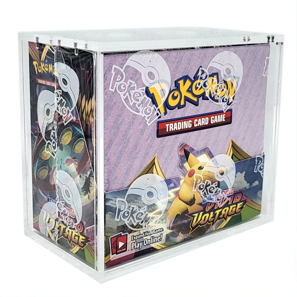 Mingshi  Custom Clear pokemon etb acrylic case Magnetic Lid Acrylic Pokemon Booster Box Display Case For Elite Trainer Box