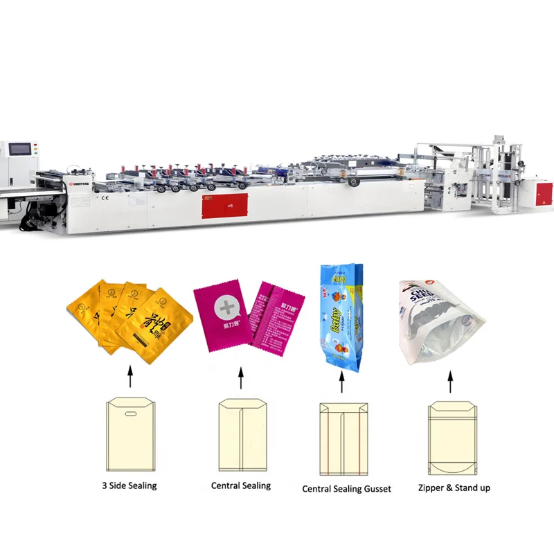 chovyting machinery 4 side sealing gusset bag self standing slider ziplock pouch doypack making machine for fruit packaging