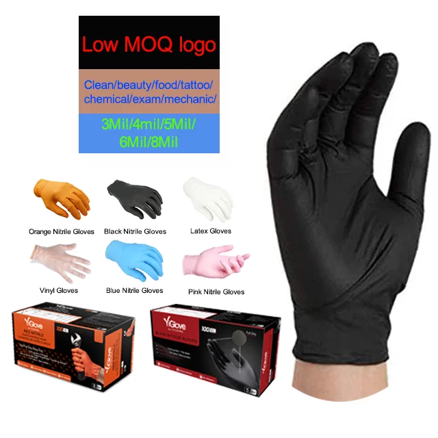 Disposable Pink Black Blue 4 5 6 7 8 Mil Of Industrial Heavy Duty Diamond Powder Free Pvc Rubber Latex Nitrile Glove 100 Pc Box