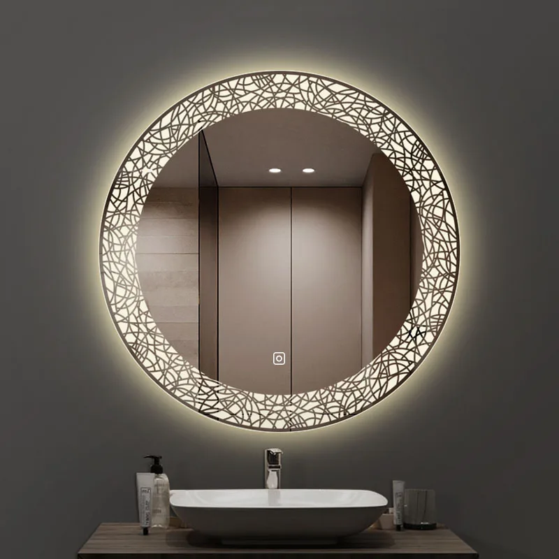 New Design Hot Laser Engraving Line Round 3 Light Color Beauty Wall Decor Led Magic Bathroom Lighted Mirrors