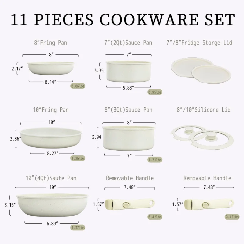 OWNSWING 11 Pieces Detachable Handle Cookware Set Home Non Stick Frying Pan Outdoor Sets Camping Portable Cooking Pot Sets