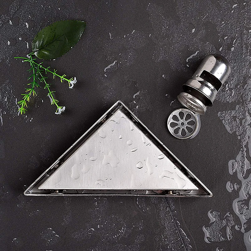 2 in 1 Tile Insert Grate Removable Cover Triangle 304 Stainless Steel Shower Drain Tile Insert Floor Drain