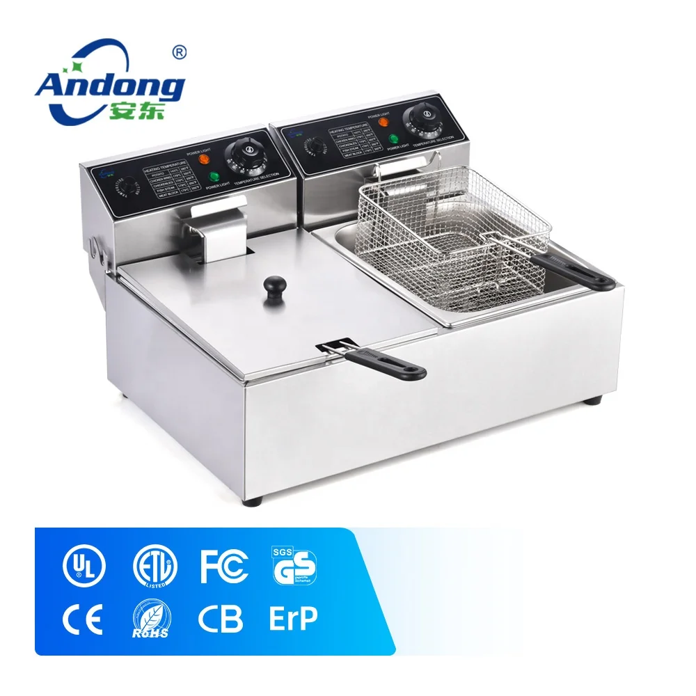 Andong Double Basket Stainless Steel Temperature Control Donut Chips Electric Deep Fryer For Commercial Kitchen