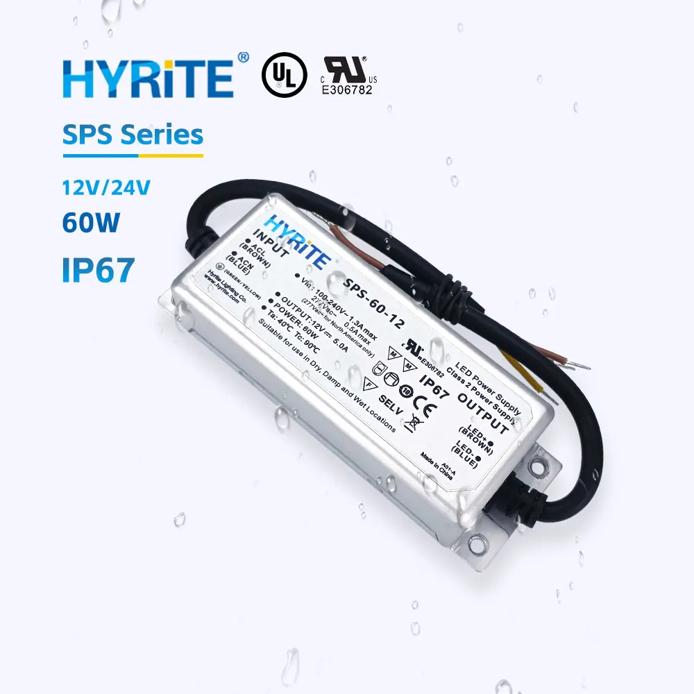 UL Certification SMPS IP67 Waterproof LED Module Strip 12V 24V Switching Power Supply Wide Voltage 60W 90W AC to DC LED Driver
