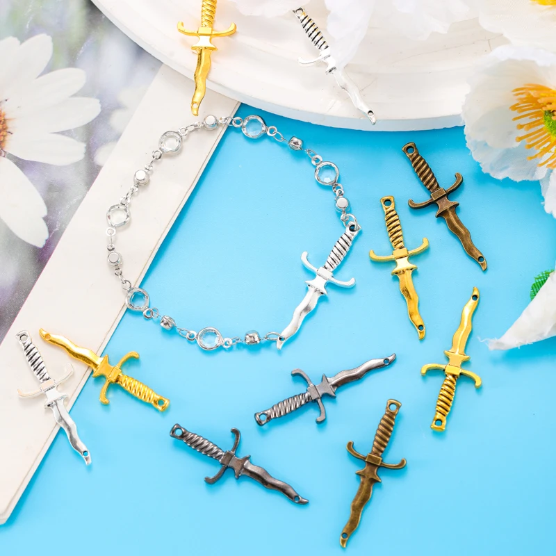 5 colors Sword Blade Connector Serpentine Dagger Charms Fit Bracelet necklace Pendant DIY Jewelry Making 40*16mm M100