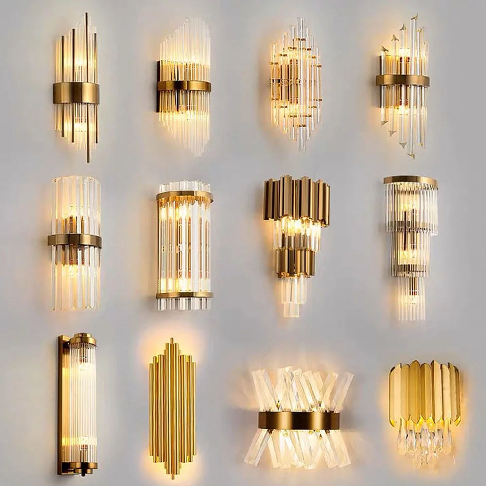 Wholesale Modern Light Luxury K9 Gold Crystal Wall Lamp Aisle Lighting Nordic Style Bedroom Bedside Lamp Indoor Living Room