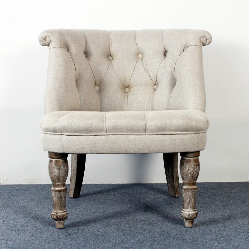 MRS WOODS Luxury French style white tufted upholstered sofa fauteuil with oak legs