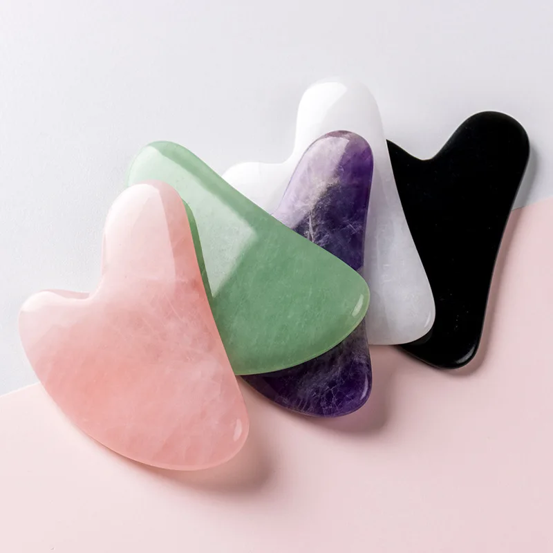 Natural rose quartz jade gua sha board acupuncture massage face lifting stone guasha scraping facial gouache pink quartz massage
