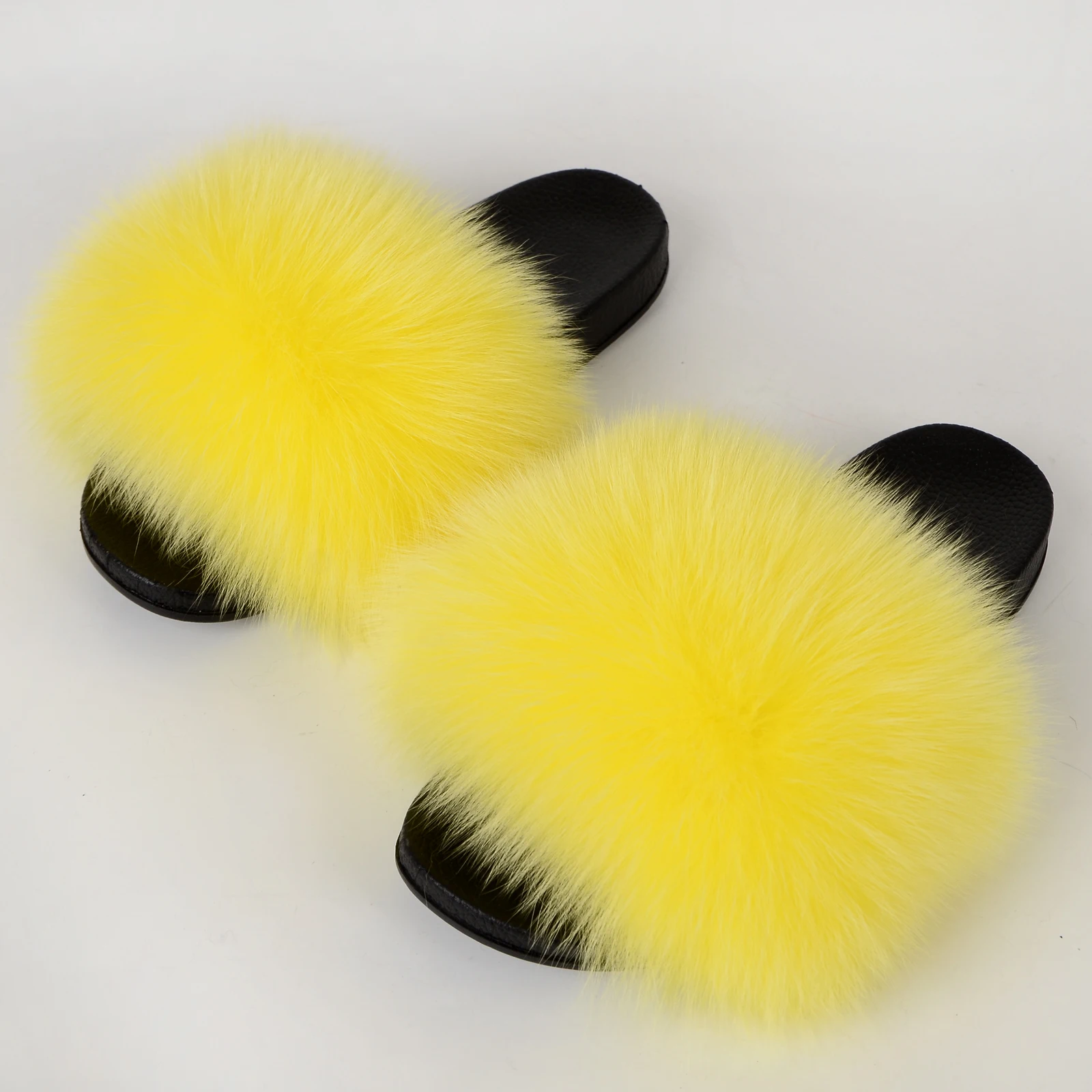 
High quality outdoor luxury fluffy women fashion racoon fox fur slides 