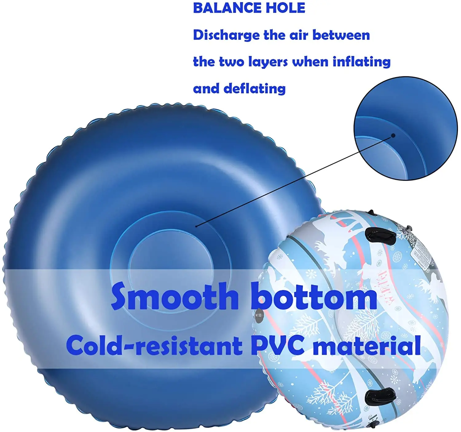 heavy duty hard bottom inflatable snow sled/tube with Strong Handles for Kids and Adults