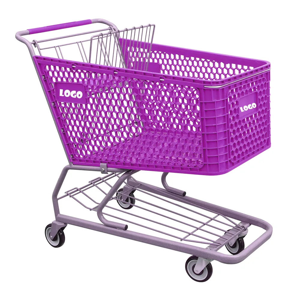 Пластиковая Розничная продуктовая корзина для продажи с металлической рамой и цветной пластиковой корзиной