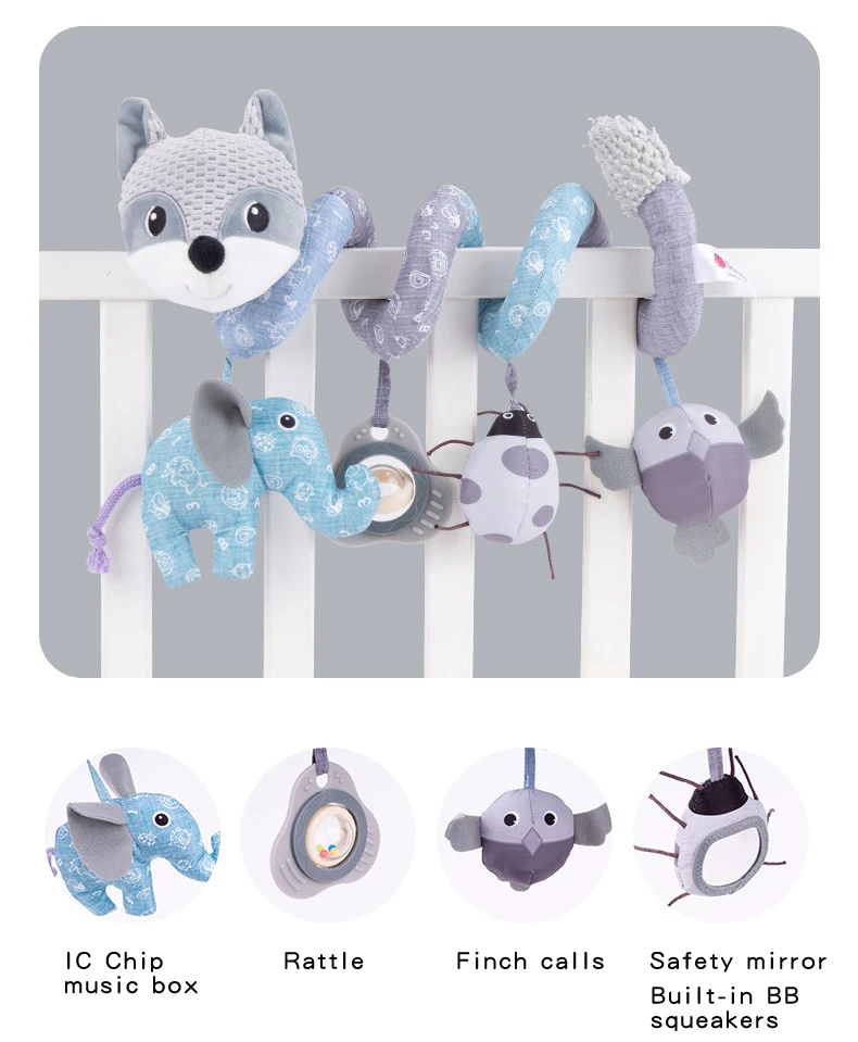 Hot Sale Lovely Crib Baby Spiral Hanging Toys Sensory Educational Cot Soft Plush Animal Baby Hanging Toy For Baby