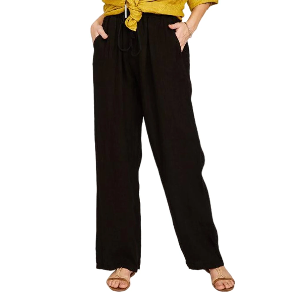 
 Женские свободные брюки с широкими штанинами и высокой талией, повседневные льняные дышащие брюки  
