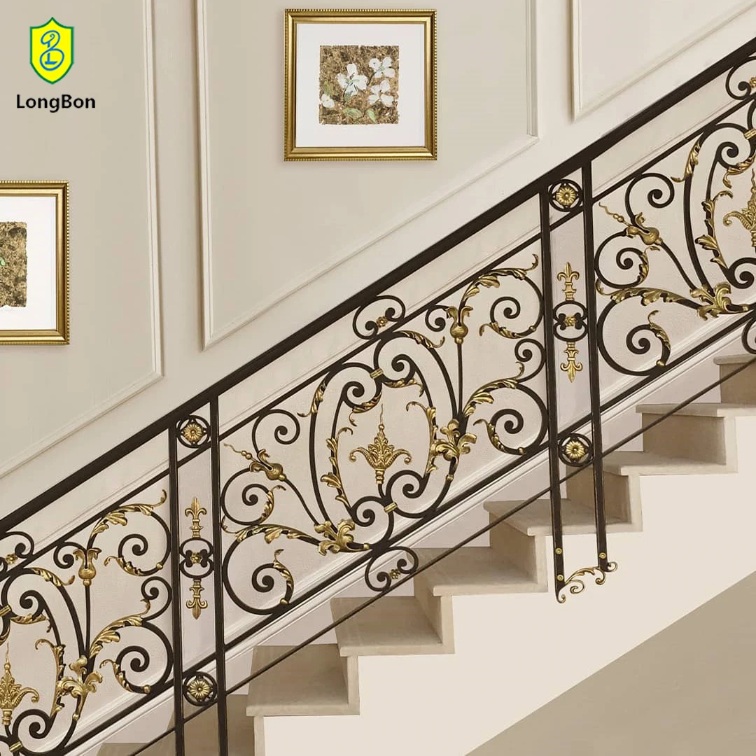 Wrought Iron Balcony Railing Design Metal Stair Handrail Gold Color Stair Handrail Fence Baluster